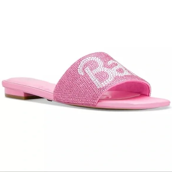 Aldo x Barbie Barbieville Pink Satin Rhinestone Flat Slide Sandals New Woman’s - Picture 5 of 11